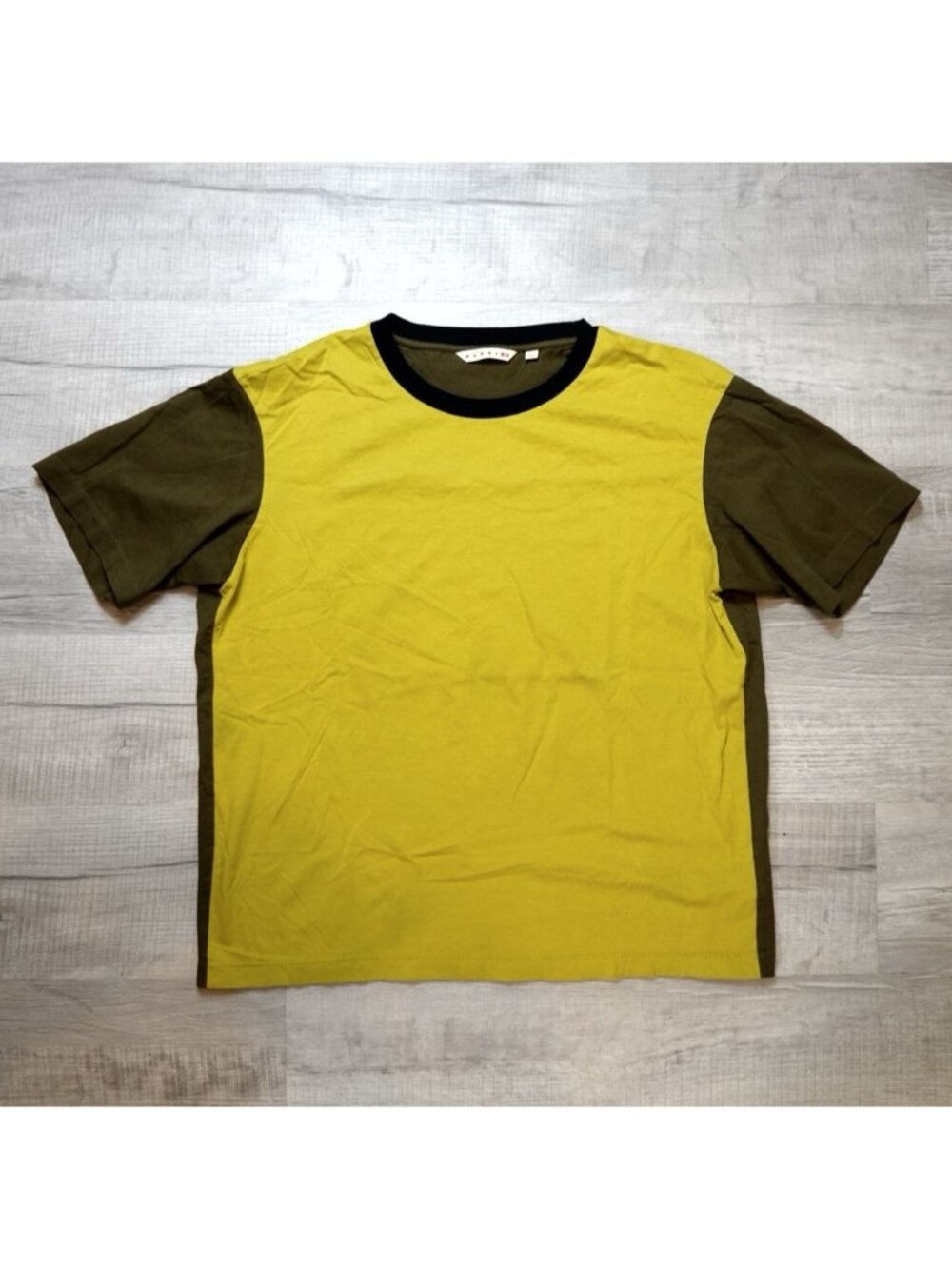 MARNI x UNIQLO Color Block Olive Green Cotton Crewneck Tee T-Shirt Mens Large